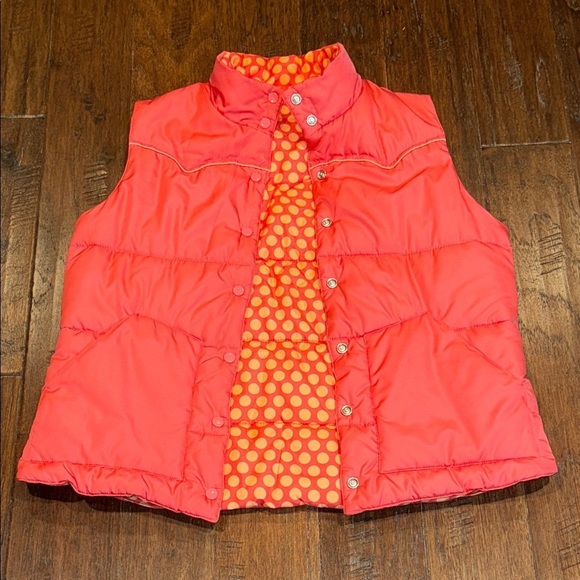 Large ROPER Reversible Orange Polka Dot Cowgirl Puffer Vest - Picture 8 of 8